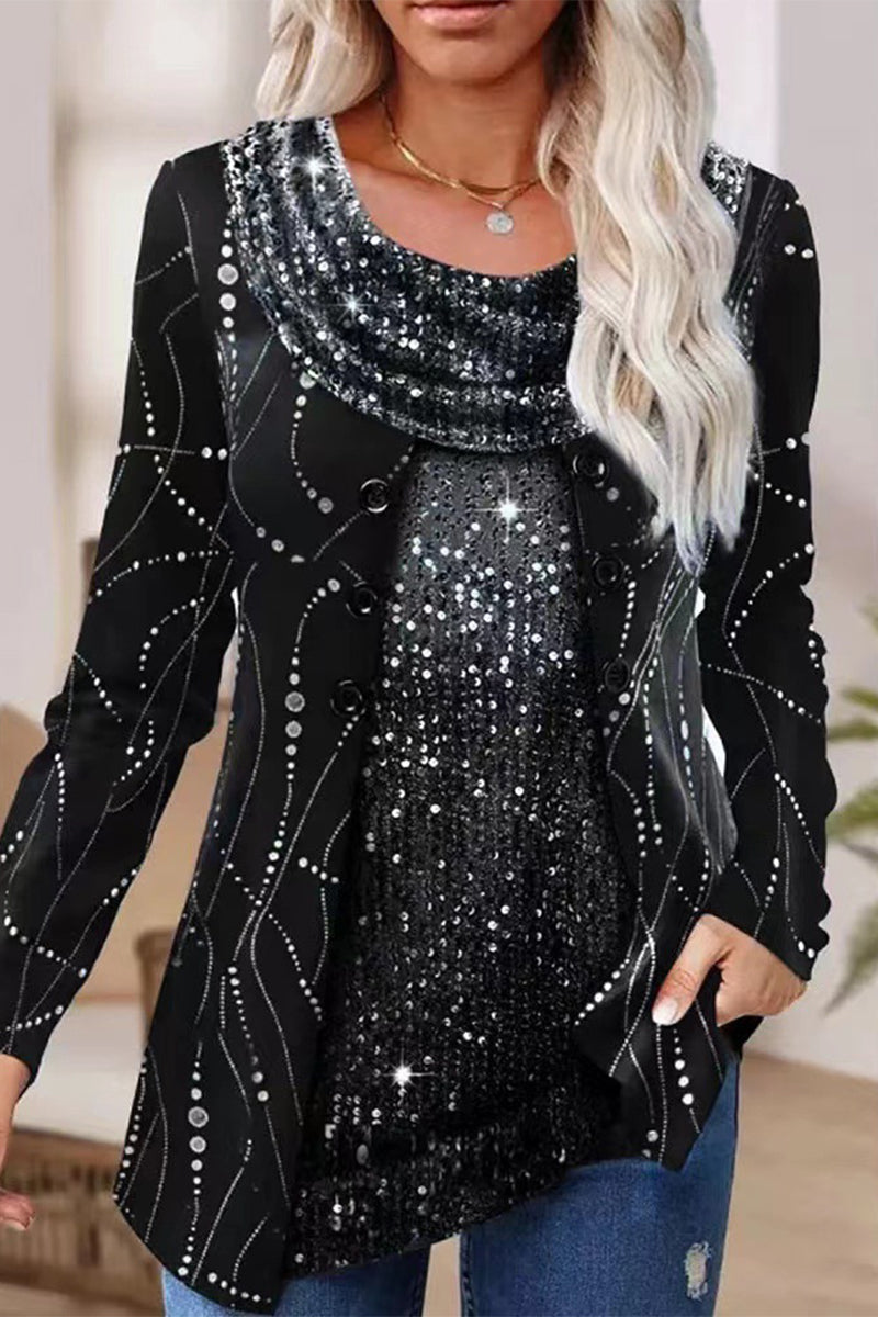 Kaynafashions - Casual Street Solid Sequins Scarf Collar Tops