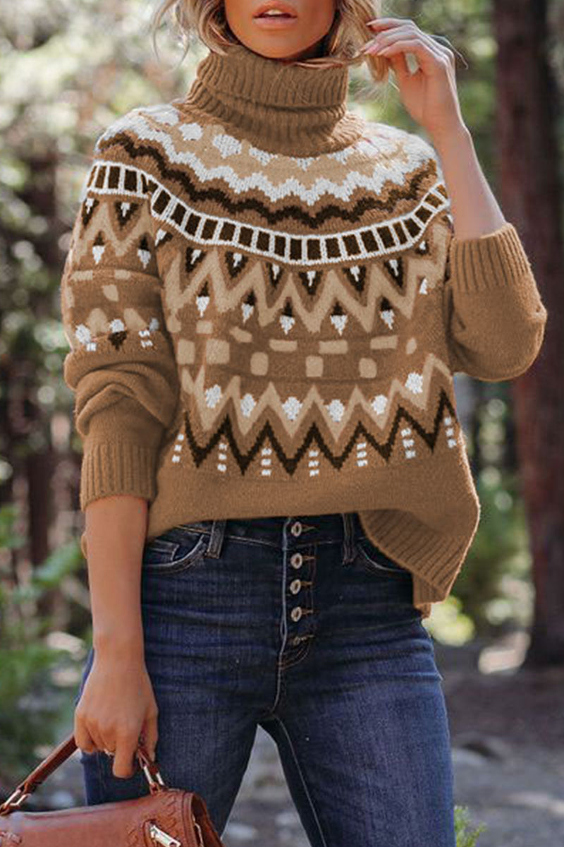 Kaynafashions - Street Plaid Striped Printing Turtleneck Sweaters(4 Colors)