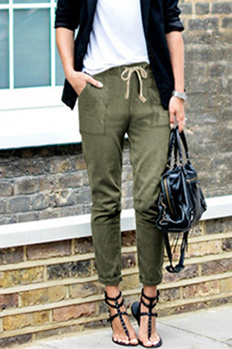 Kaynafashions - Casual Solid Draw String Harlan Mid Waist Harlan Solid Color Bottoms(3 colors)