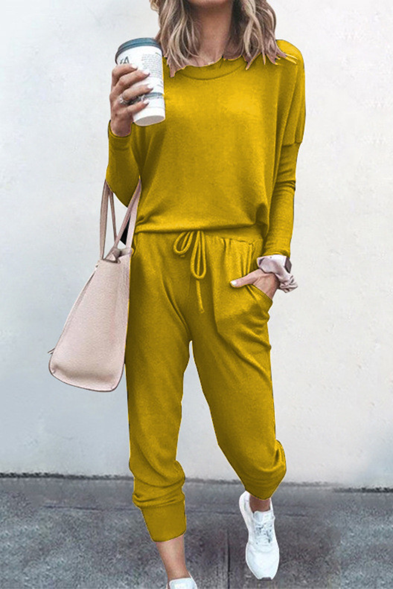 Kaynafashions - Fashion Solid Patchwork O Neck Long Sleeve Two Pieces(6 Colors)