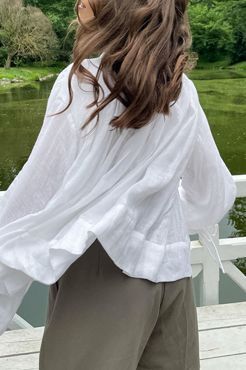 Kaynafashions - British Style Elegant Solid With Bow Ribbon Collar Tops