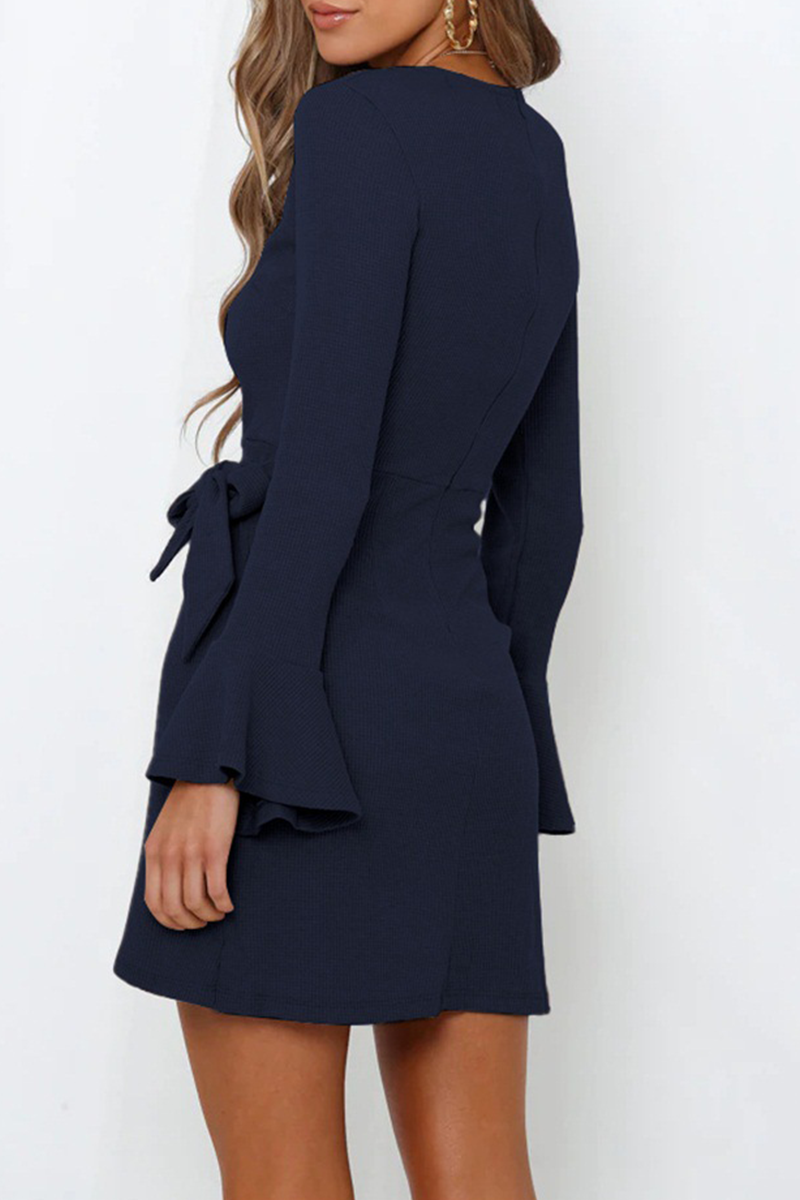 Kaynafashions - Casual Solid Flounce O Neck Irregular Dress Dresses(4 colors)