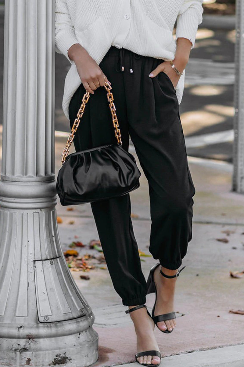Kaynafashions - Casual Simplicity Solid Frenulum Straight Solid Color Bottoms