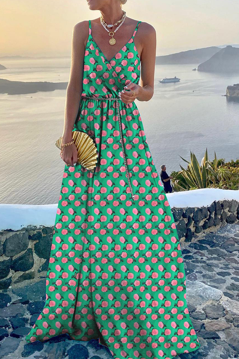 Kaynafashions - Fashion Print Patchwork Spaghetti Strap Cake Skirt Dresses(6 Colors)