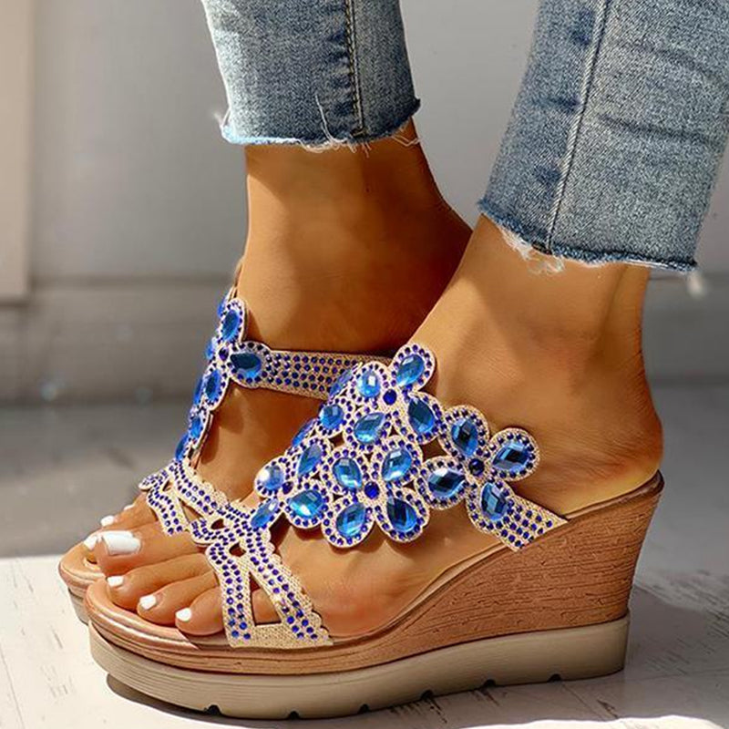 Kaynafashions - Casual Rhinestone Opend Wedges Shoes