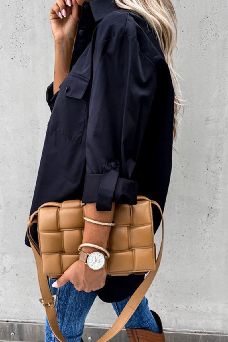 Kaynafashions - Casual Solid Patchwork Turndown Collar Tops