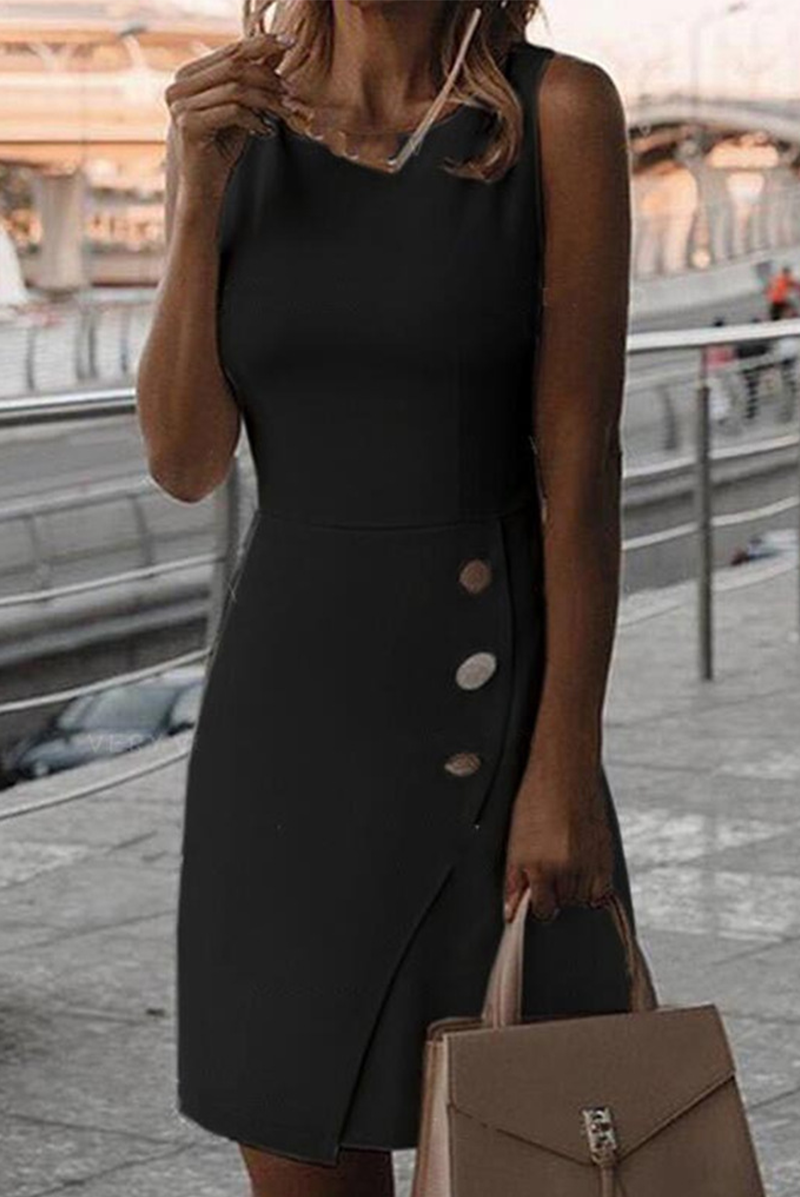 Kaynafashions - Casual Solid Buckle Square Collar Irregular Dress Dresses