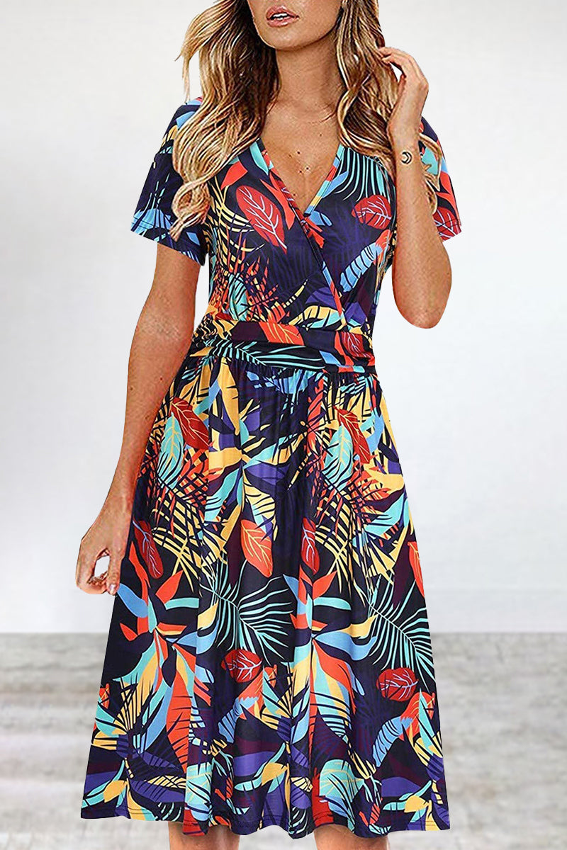 Kaynafashions - Elegant College Floral Patchwork V Neck A Line Dresses