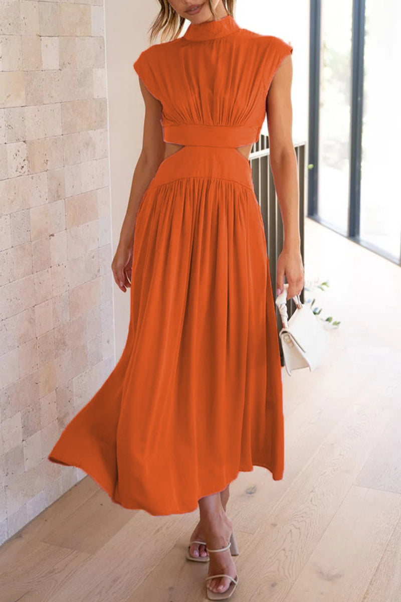 Kaynafashions - Sweet Elegant Solid Hollowed Out Mandarin Collar A Line Dresses(8 Colors)