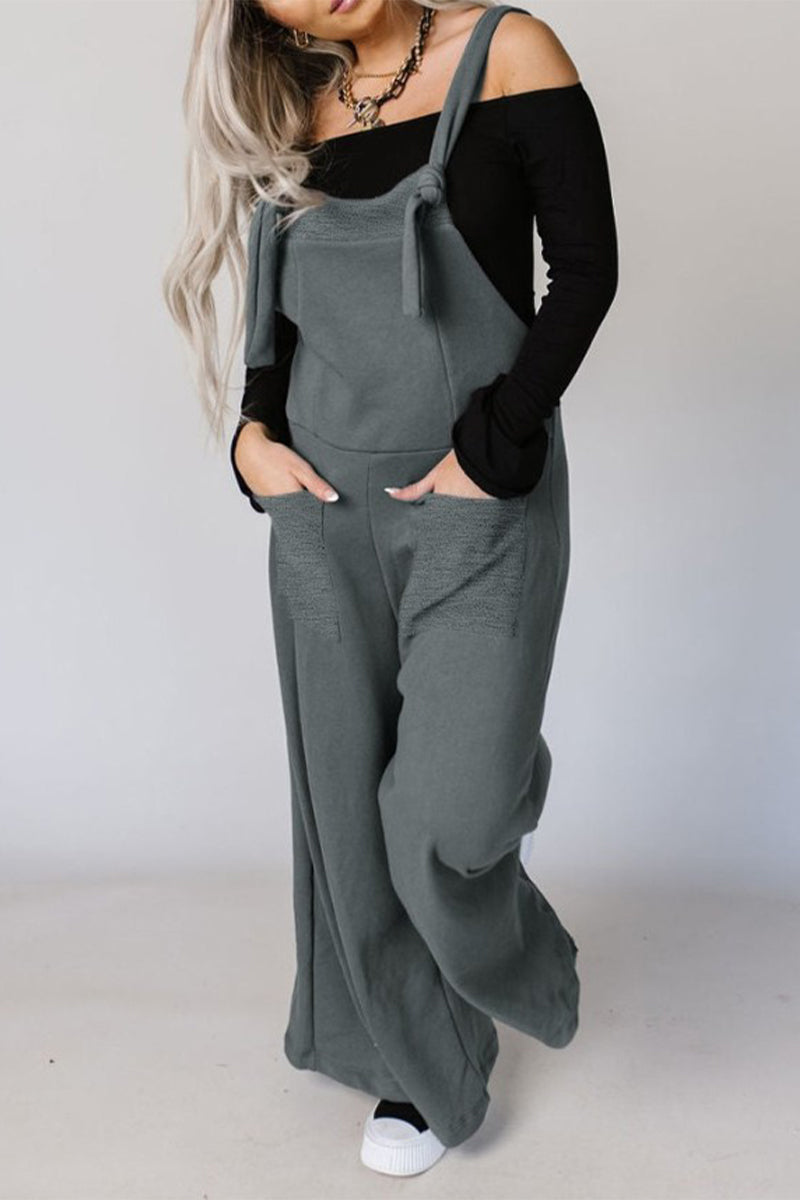 Kaynafashions - Casual Solid Pocket U Neck Loose Jumpsuits