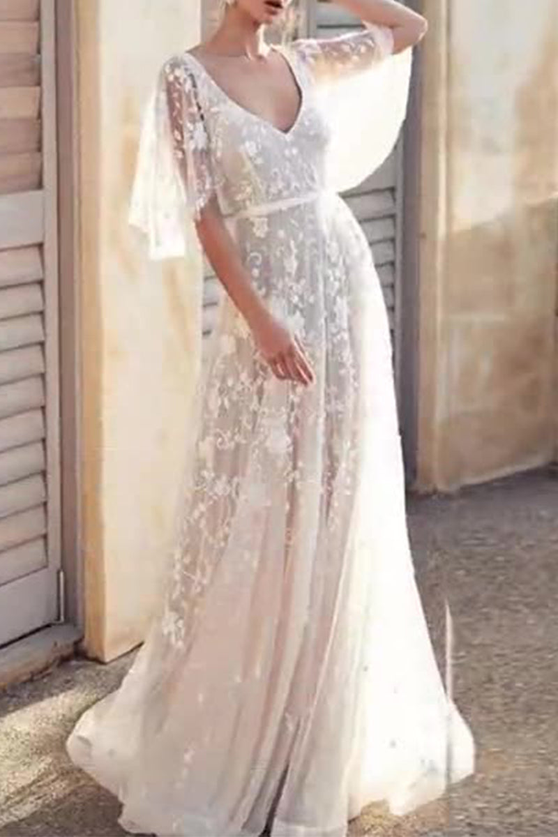 Kaynafashions - Elegant Formal Solid Lace Backless V Neck Dresses