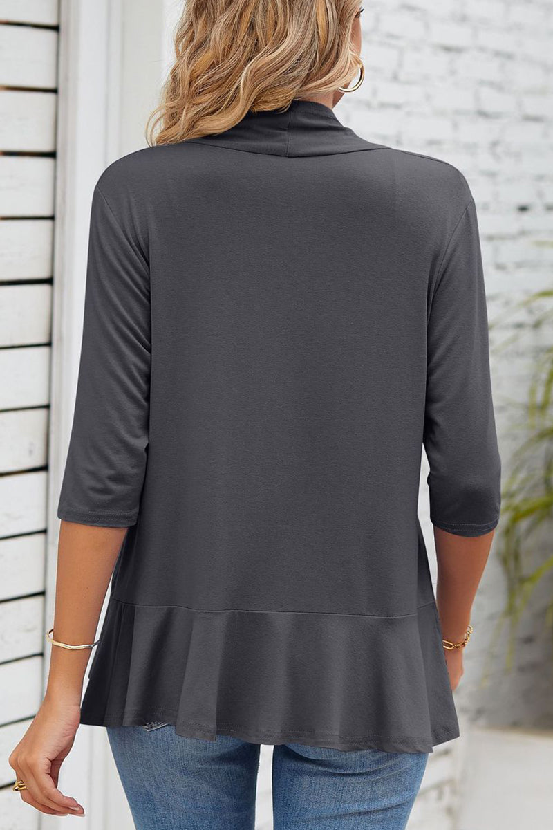 Kaynafashions - Daily Simplicity Solid Flounce V Neck Outerwear