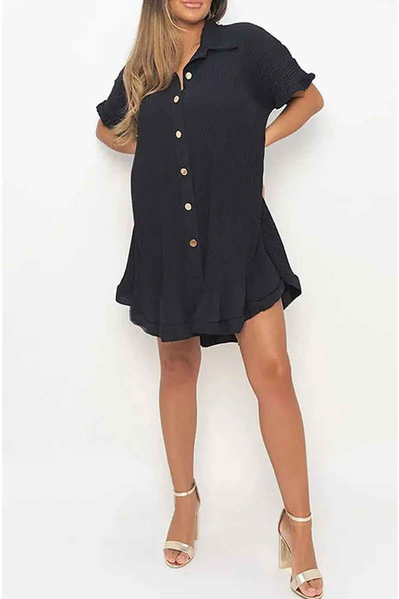 Kaynafashions - Casual Solid Patchwork Turndown Collar Shirt Dress Dresses