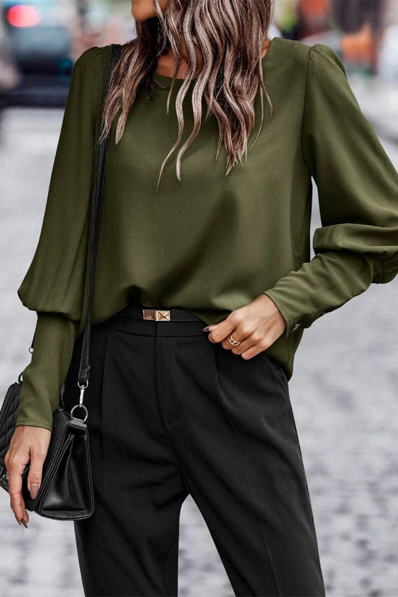 Kaynafashions - Elegant Solid Buttons O Neck Tops