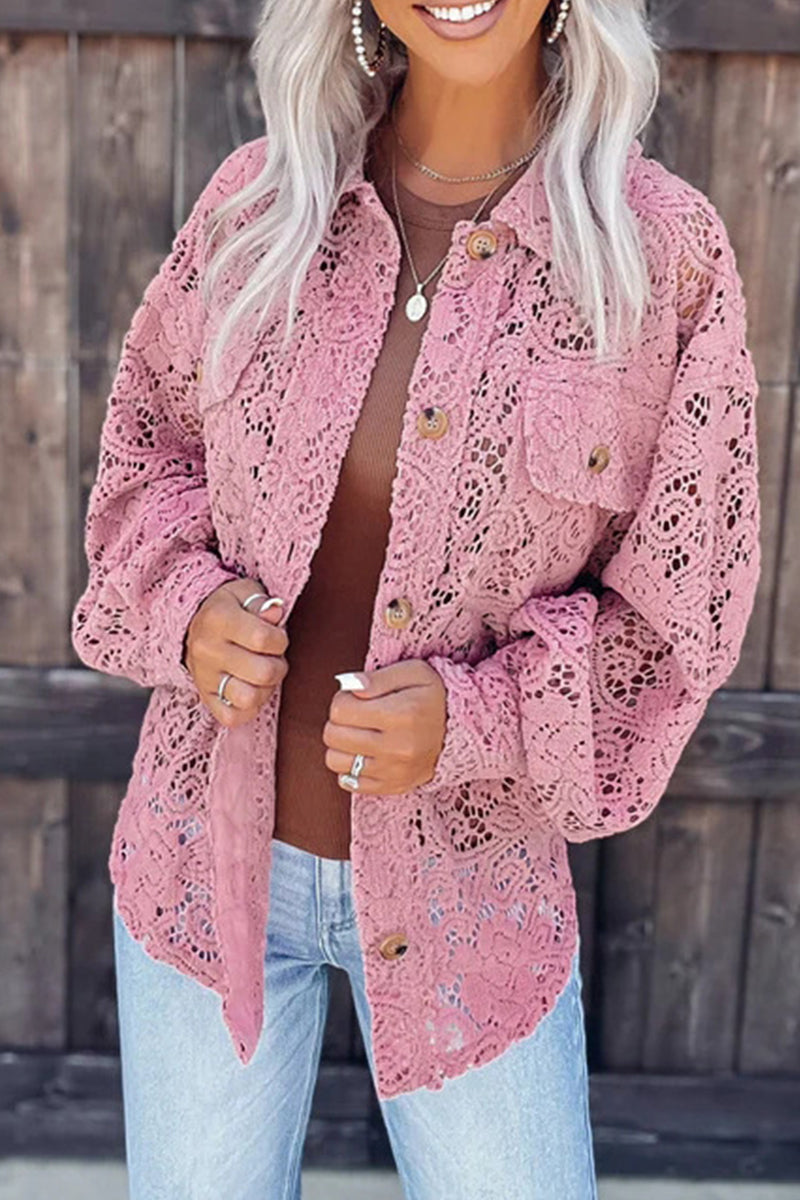 Kaynafashions - Sweet Street Solid Lace Turndown Collar Blouses