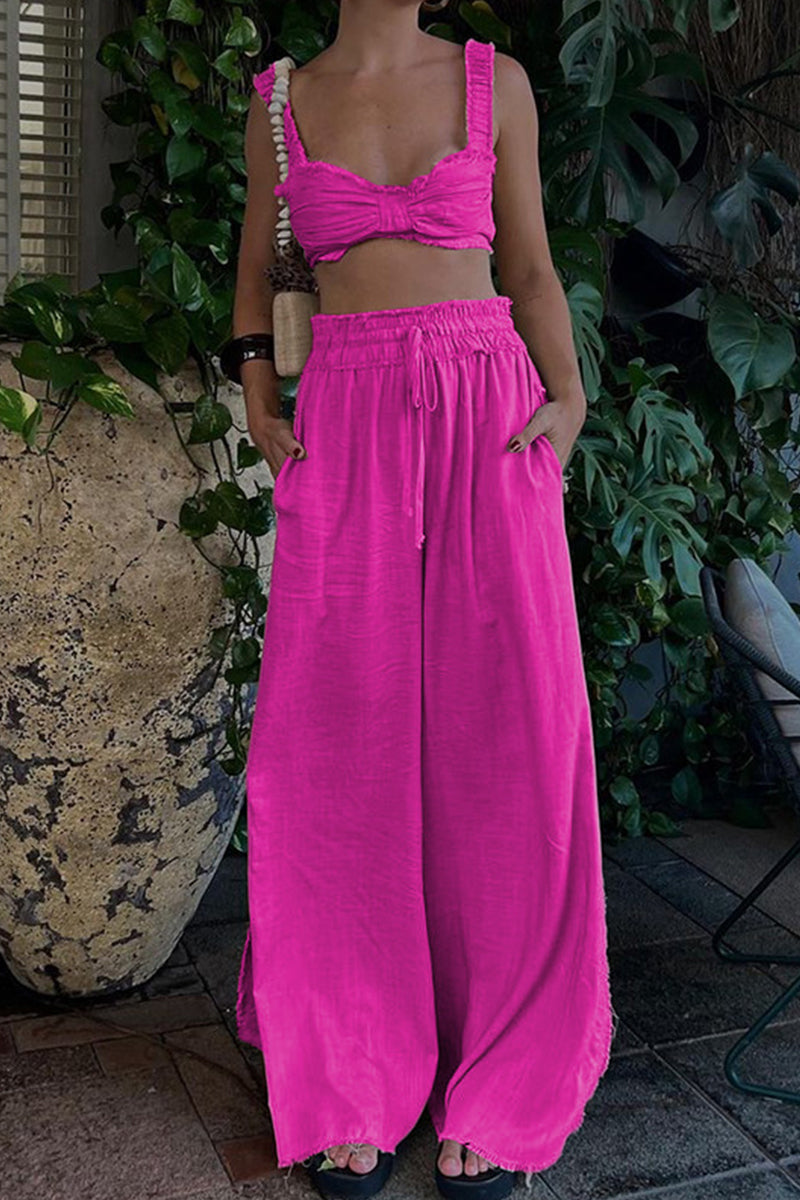 Kaynafashions - Casual Solid Frenulum Square Collar Sleeveless Two Pieces