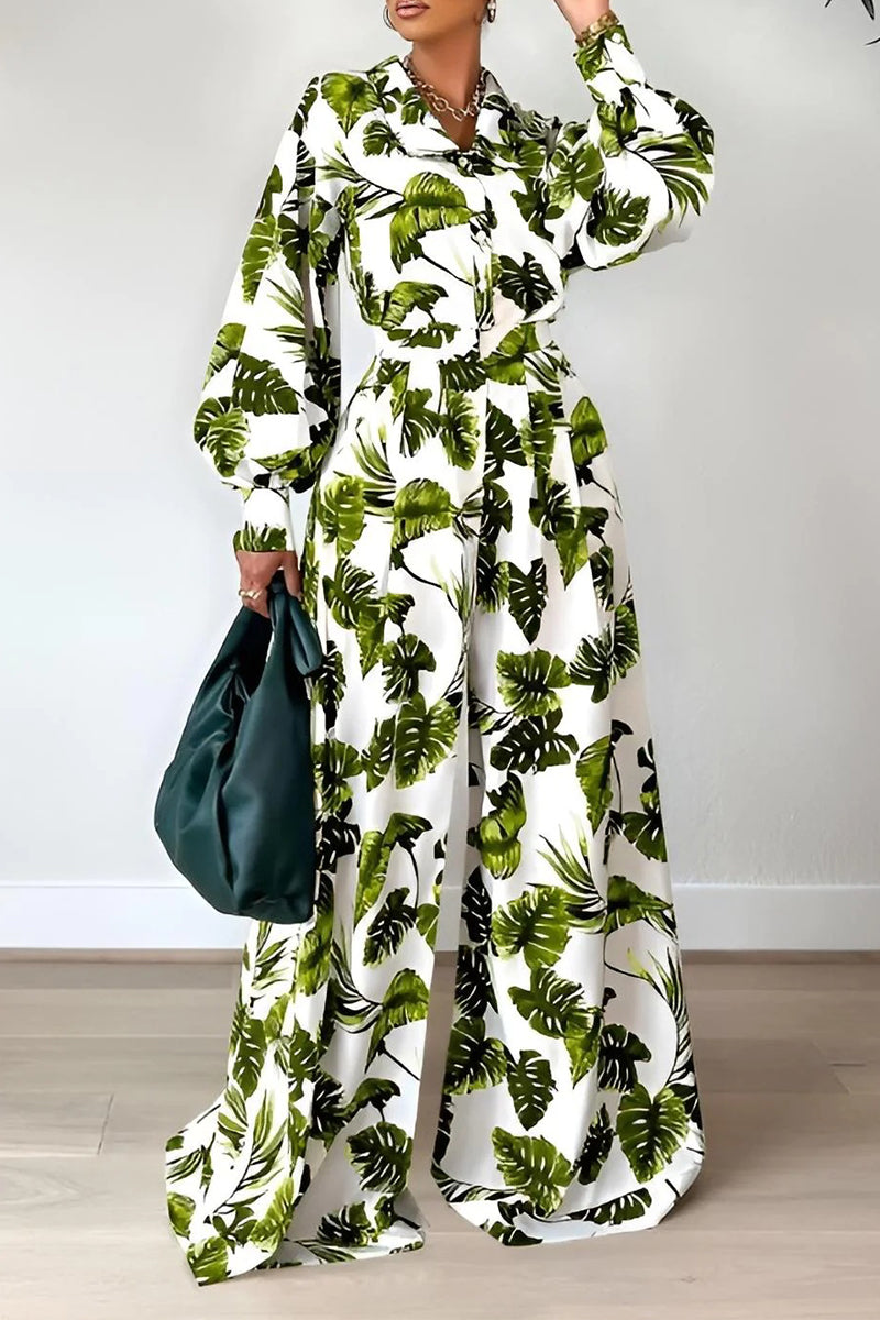 Kaynafashions - Casual Floral Patchwork Turndown Collar Long Sleeve Two Pieces(7 Colors)