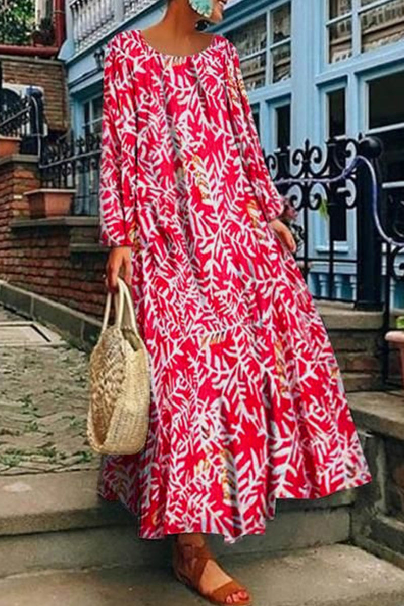 Kaynafashions - Elegant College Geometric Printing O Neck Printed Dress Dresses