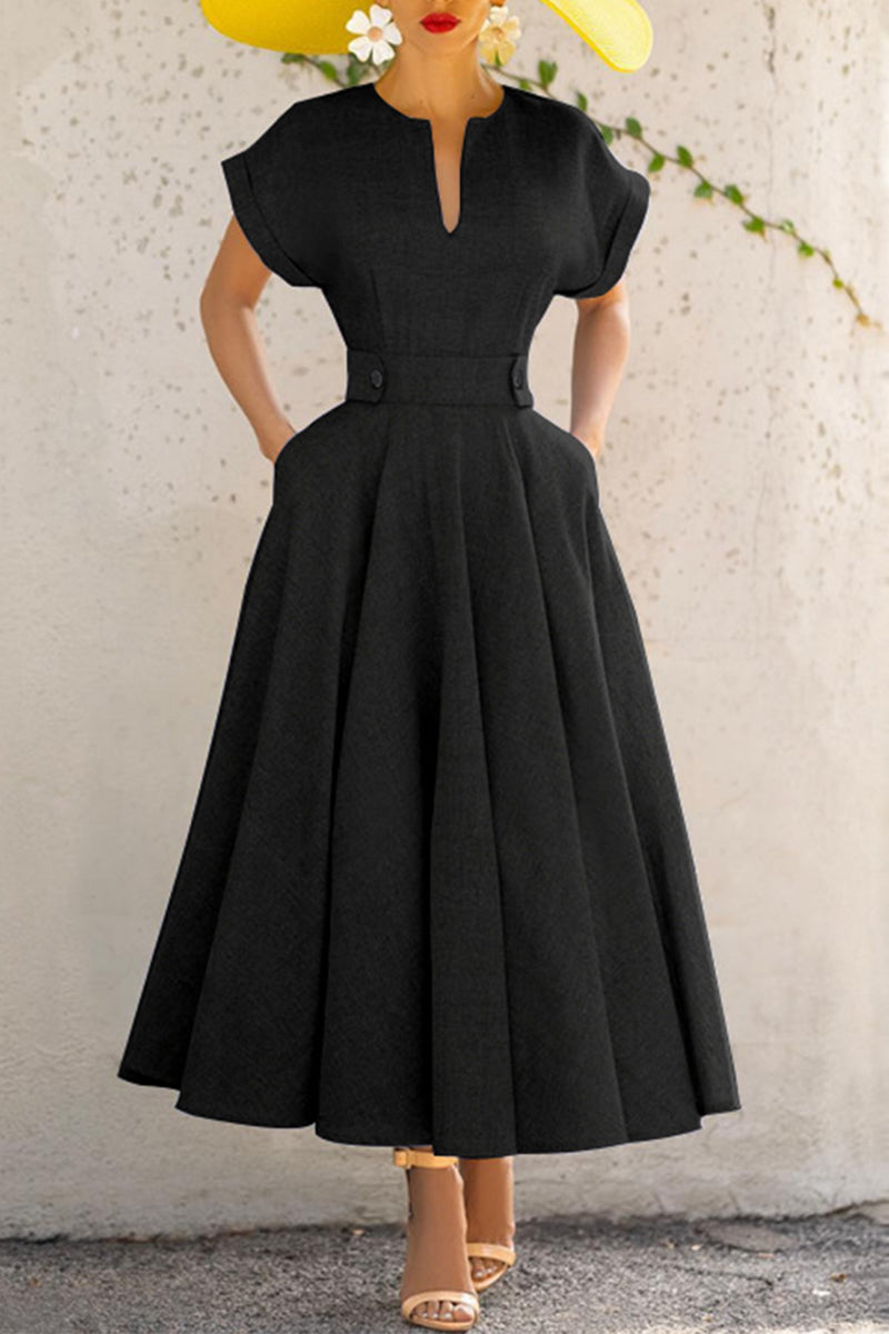 Kaynafashions - Casual Simplicity Solid Zipper O Neck Short Sleeve Dress