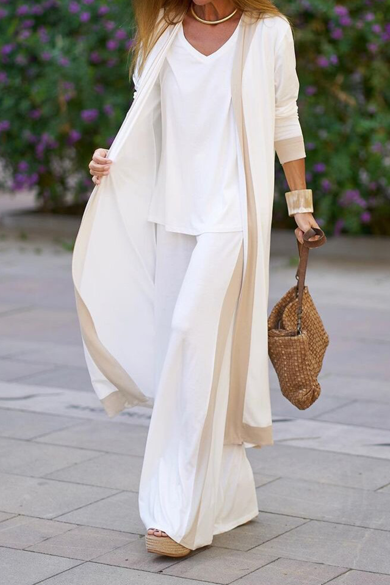 Kaynafashions - Casual Elegant Contrast V Neck Long Sleeve Three Pieces(5 Colors)