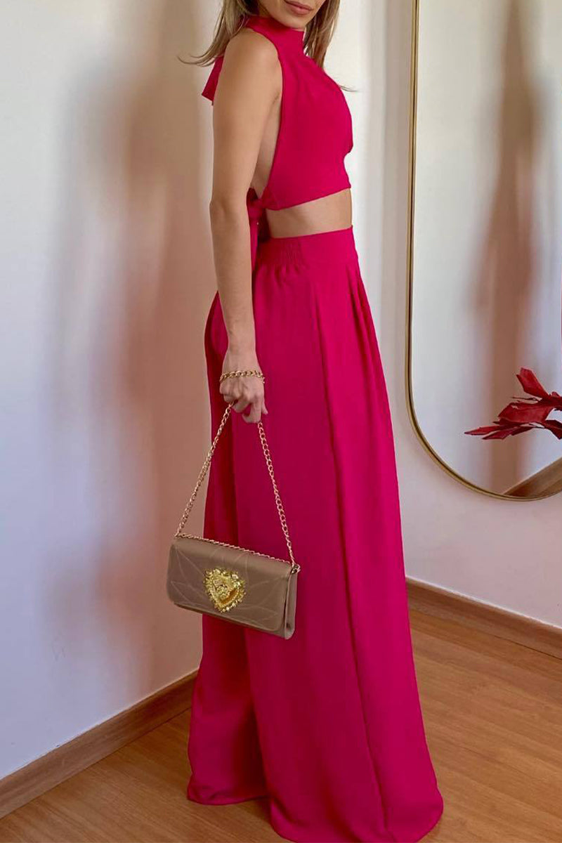 Kaynafashions - Sexy Simplicity Solid Frenulum Halter Sleeveless Two Pieces