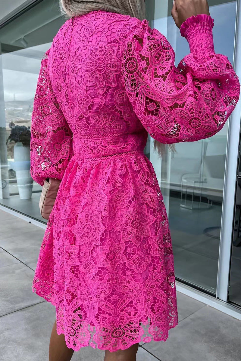 Kaynafashions - Sexy Celebrities Solid Lace Embroidered V Neck A Line Dresses