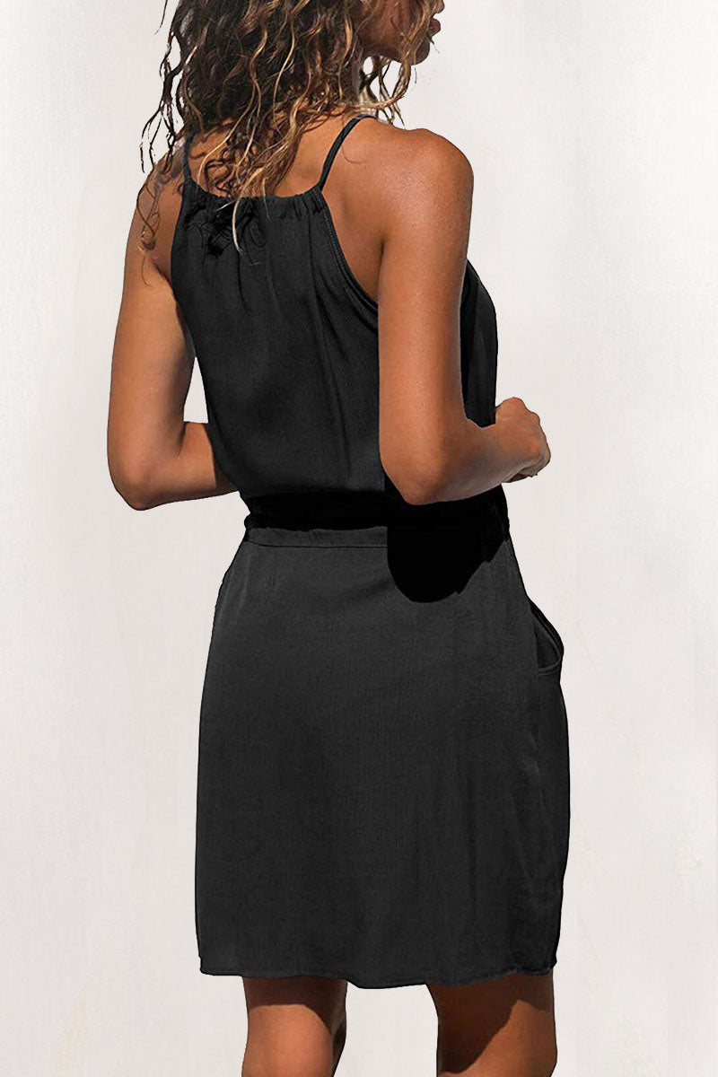 Kaynafashions - Fashion Simplicity Print Patchwork Spaghetti Strap A Line Dresses(3 Colors)