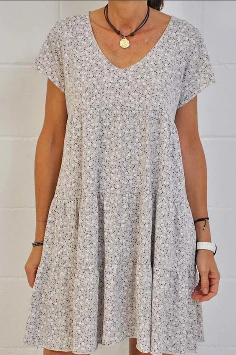 Kaynafashions - Casual Sweet Print Patchwork V Neck A Line Dresses(3 Colors)