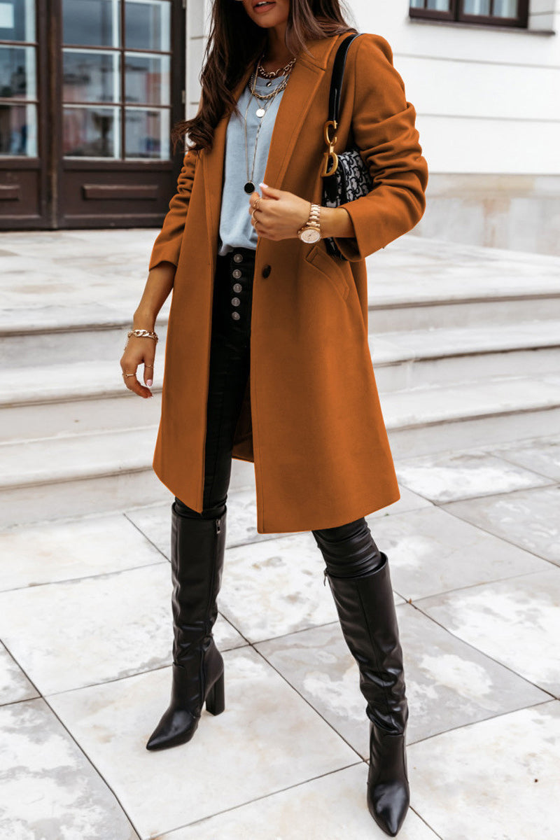 Kaynafashions - Fashion Solid Buttons Turndown Collar Outerwear(8 colors)