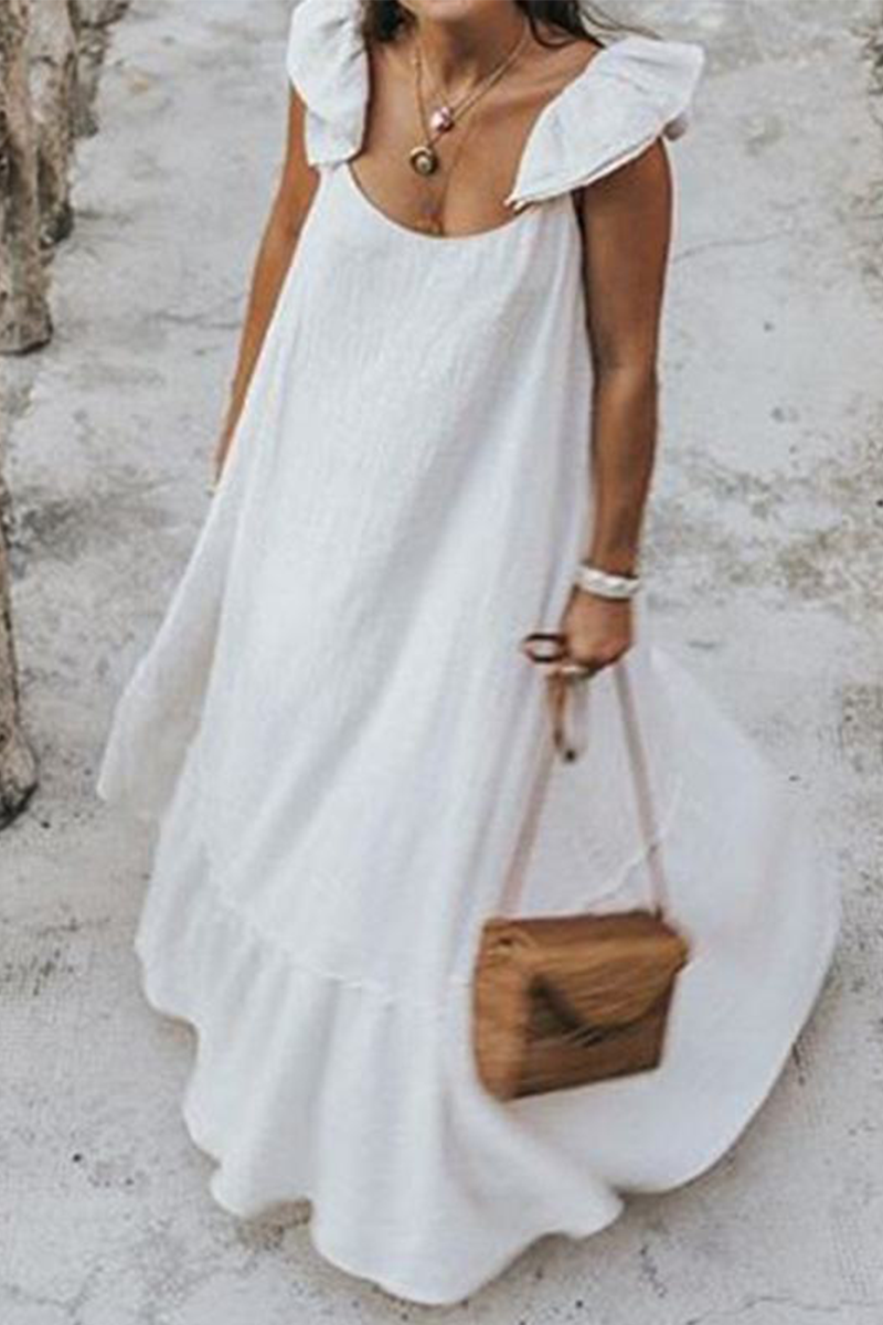 Kaynafashions - Casual Solid Flounce Spaghetti Strap Cake Skirt Dresses