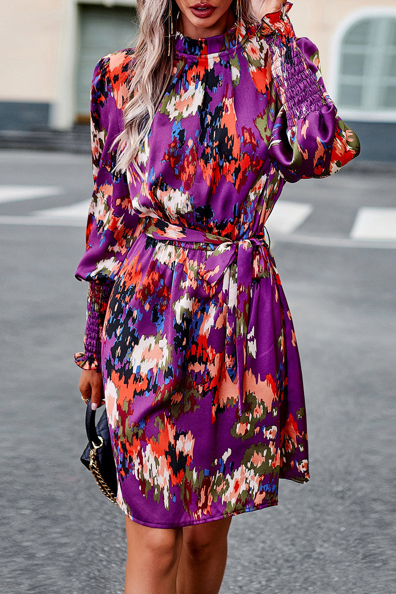 Kaynafashions - Elegant College Geometric Print Bandage Half A Turtleneck A Line Dresses