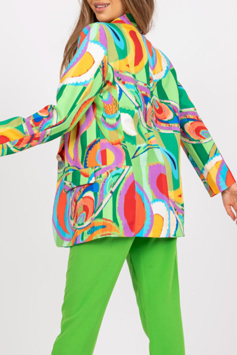 Kaynafashions - Celebrities Elegant Geometric Print Contrast Turn-back Collar Outerwear