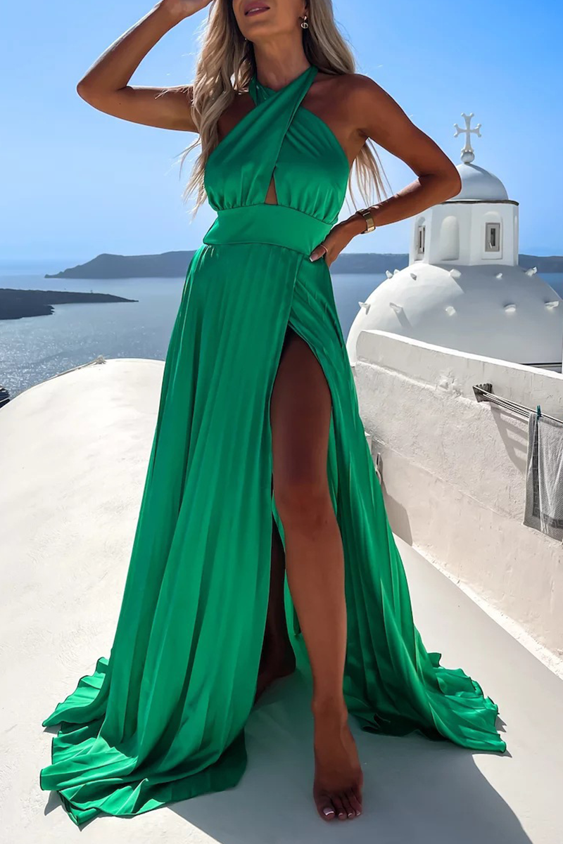 Kaynafashions - Fashion Solid High Opening Halter Cake Skirt Dresses(4 Colors)