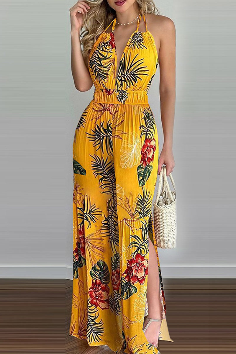 Kaynafashions - Casual Simplicity Print Spaghetti Strap Loose Jumpsuits(6 Colors)