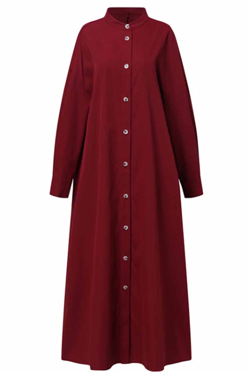 Kaynafashions - Street Solid Mandarin Collar Shirt Dress Dresses(3 Colors)