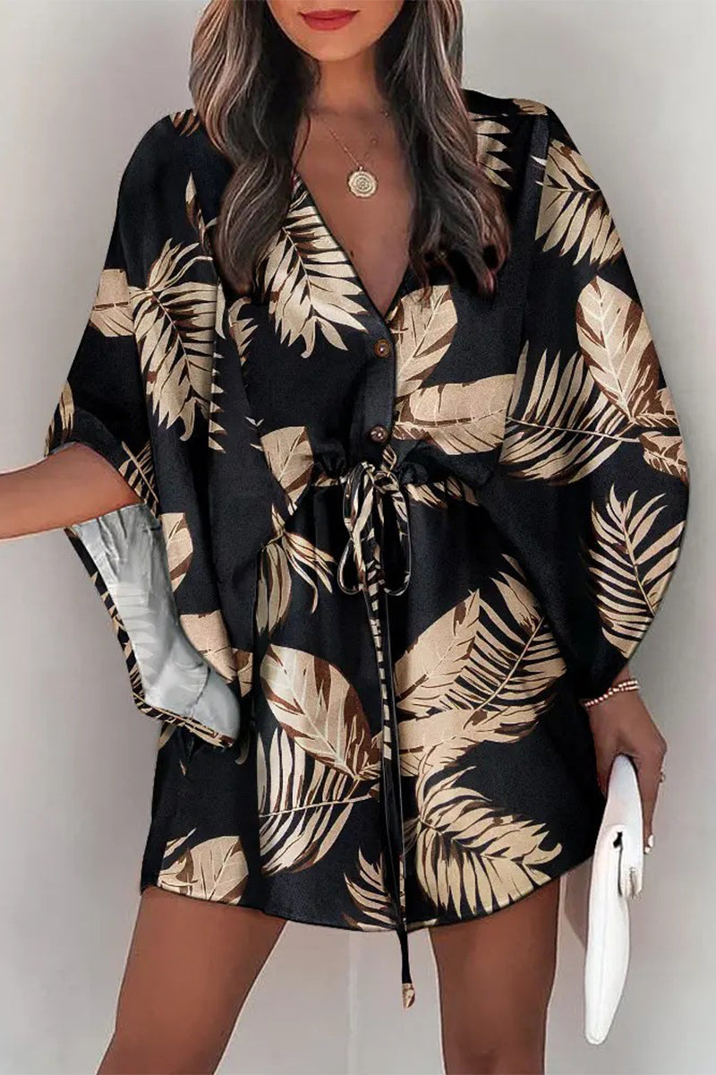 Kaynafashions - Fashion Casual Print Patchwork V Neck Dresses(12 Colors)