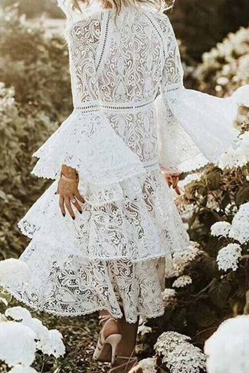 Kaynafashions - Elegant Solid Hollowed Out Patchwork O Neck Princess Dresses