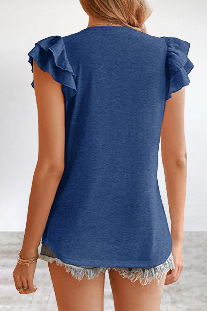 Kaynafashions - Casual Simplicity Solid Flounce V Neck T-Shirts(5 Colors)