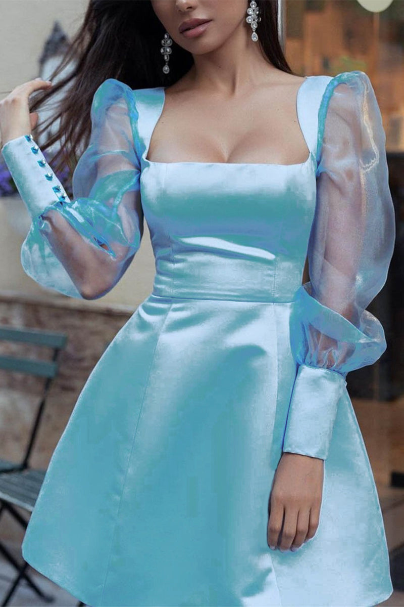 Kaynafashions - Sexy Solid Mesh Square Collar A Line Dresses(5 Colors)
