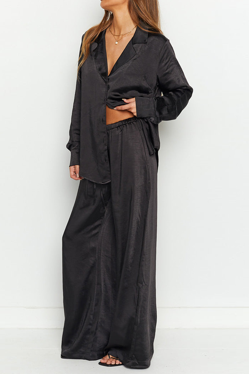 Kaynafashions - Street Solid Patchwork Turndown Collar Long Sleeve Two Pieces