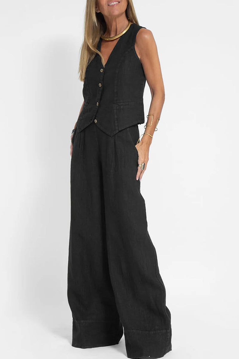 Kaynafashions - Casual Solid Beading V Neck Sleeveless Two Pieces