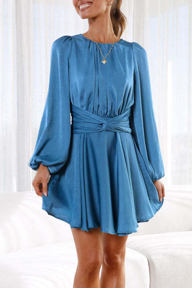 Kaynafashions - Sexy Solid Bandage Fold O Neck A Line Dresses