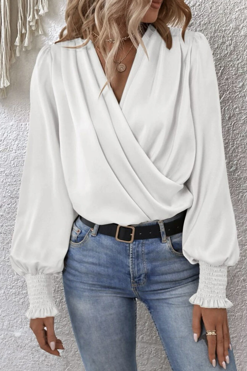 Kaynafashions - Elegant Solid Fold V Neck Tops