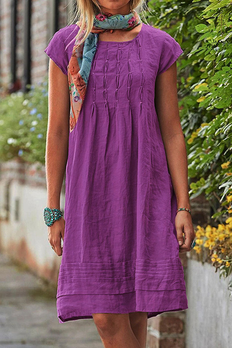 Kaynafashions - Casual Solid Patchwork U Neck A Line Short Sleeve Dress(7 colors)