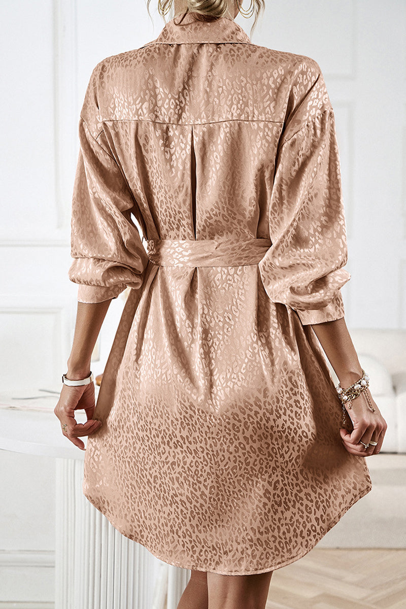 Kaynafashions - Casual Leopard Frenulum Turndown Collar Shirt Dress Dresses