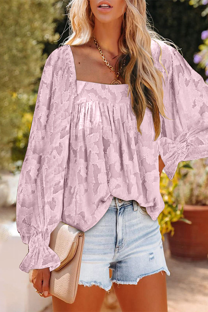 Kaynafashions - Fashion Elegant Print Patchwork Square Collar Tops(3 Colors)