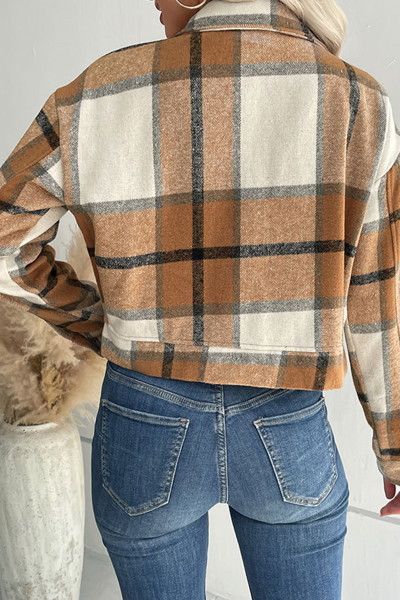 Kaynafashions - Street Plaid Patchwork Turndown Collar Tops(4 Colors)