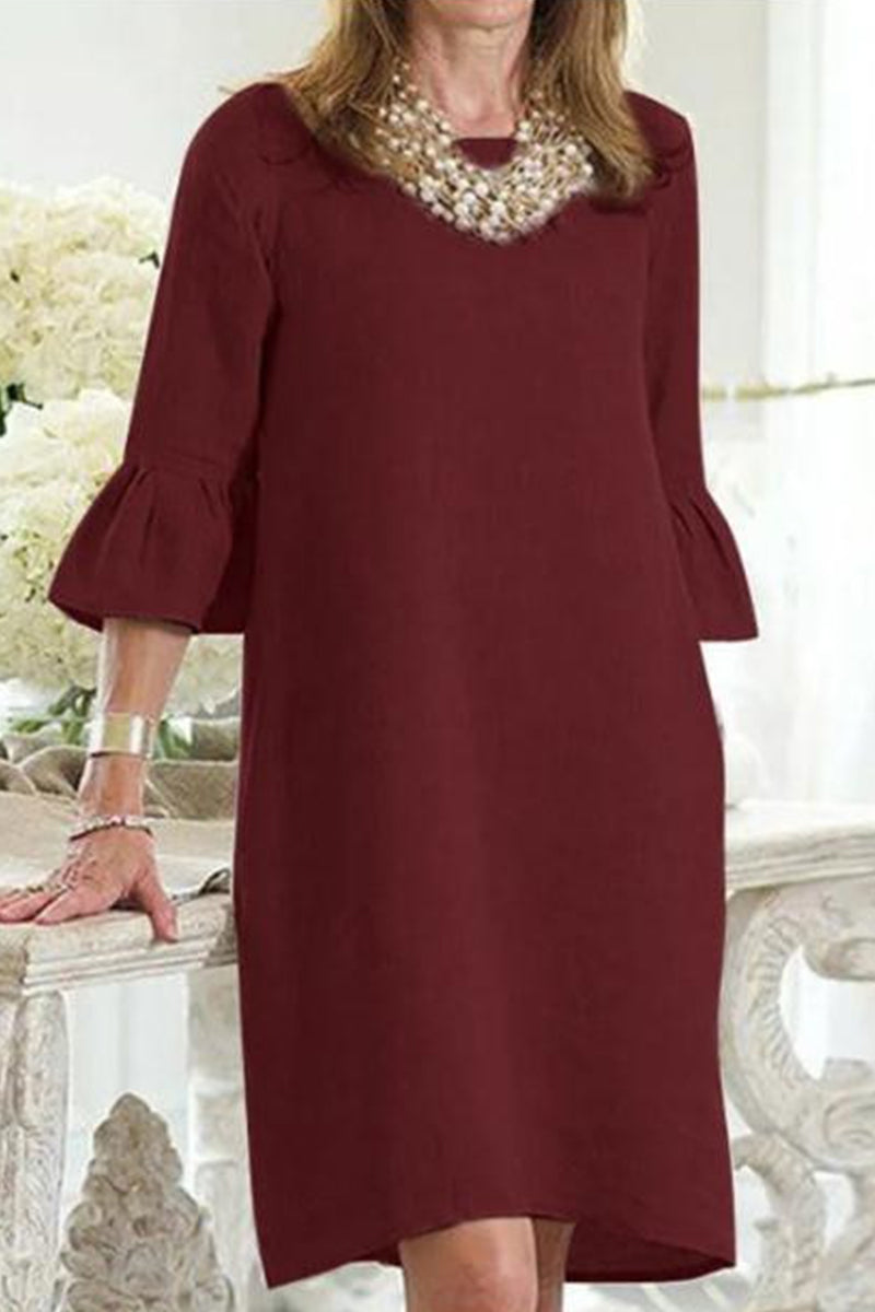 Kaynafashions - Casual Solid Solid Color O Neck A Line Dresses