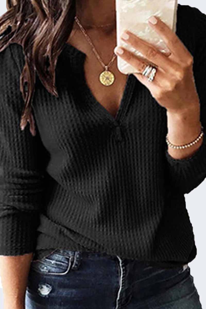 Kaynafashions - Casual Solid V Neck Tops