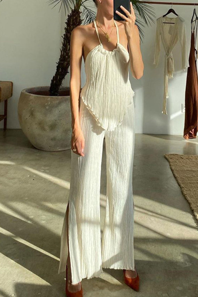 Kaynafashions - Sexy Casual Solid Frenulum Backless Halter Sleeveless Two Pieces